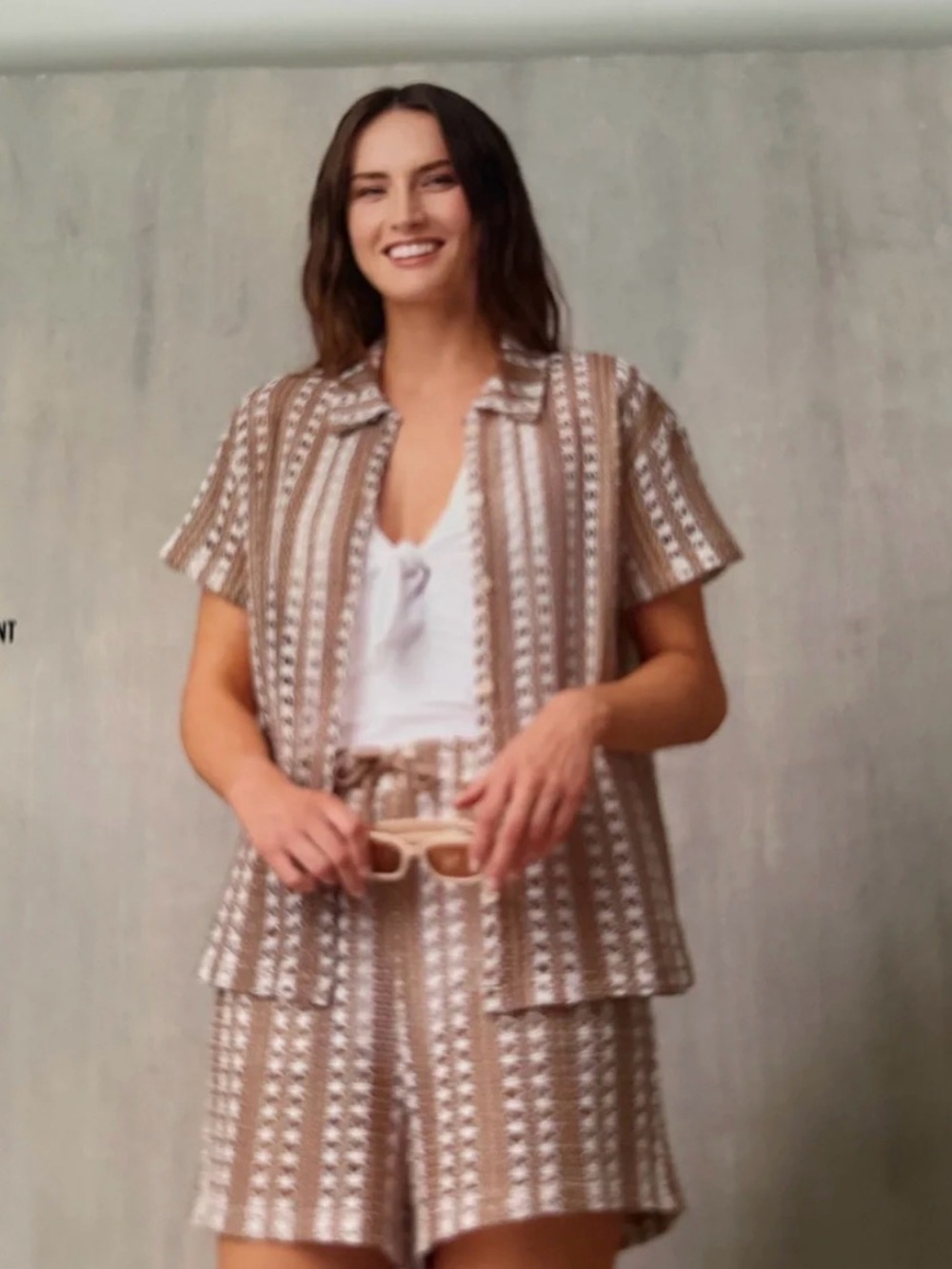 Serra Brown and White Striped Short-Sleeve Button Shirt